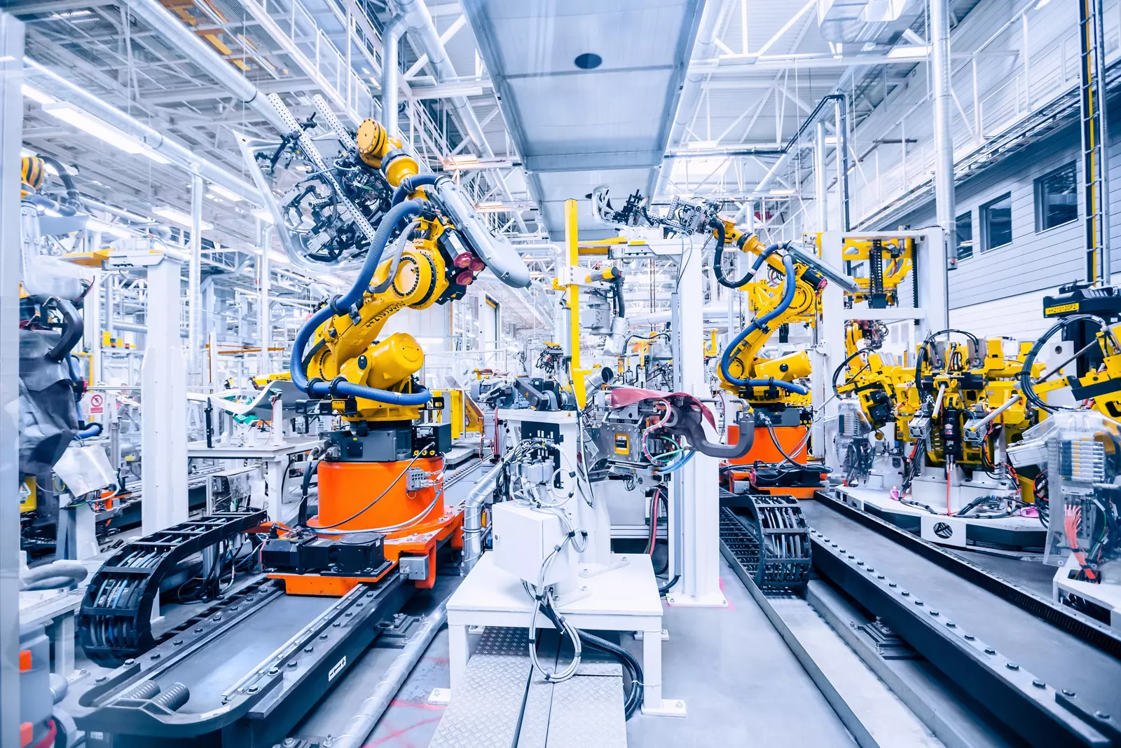 Robotic automated assembly line in a precision manufacturing hall