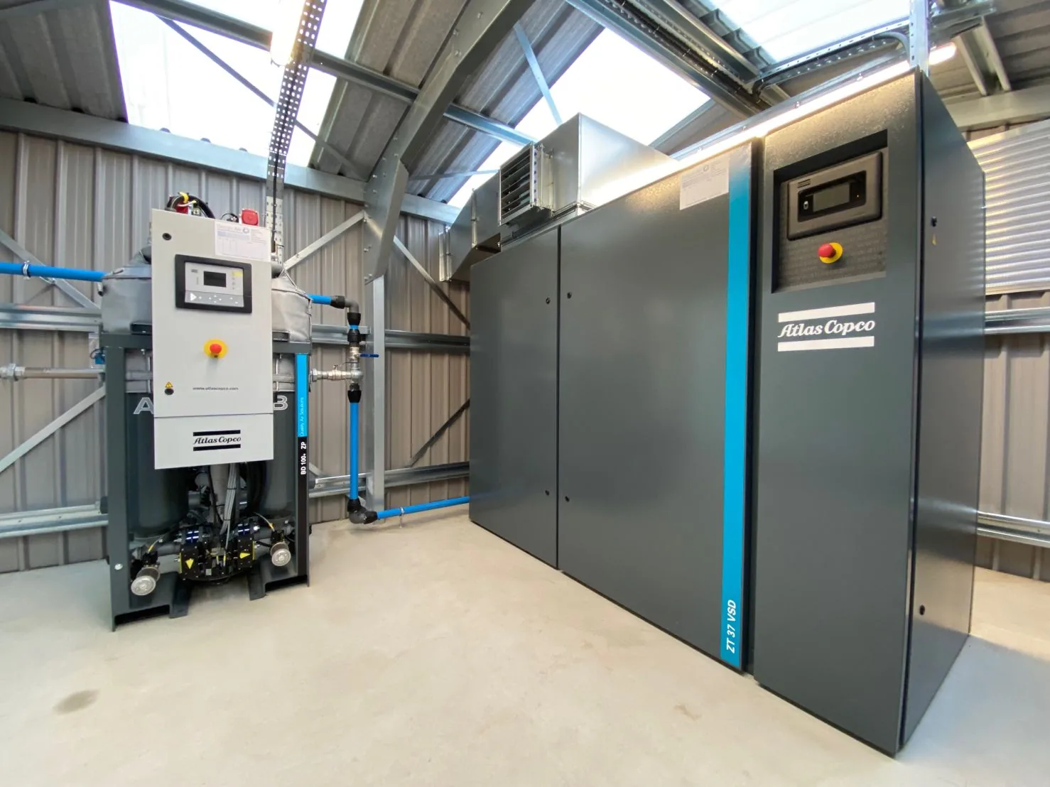 Atlas Copco ZT VSD oil-free compressor and dryer installed by Design Air