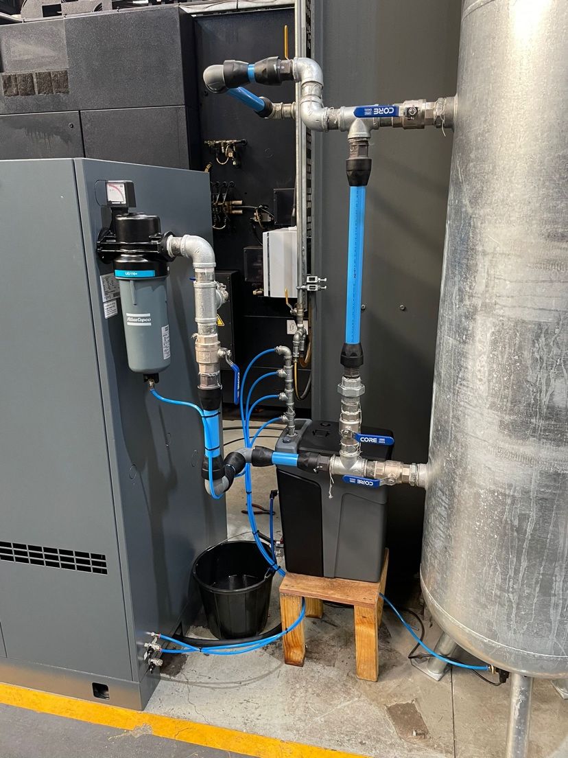 Atlas Copco UD compressed air filter, CORE pipework and air receiver installed by Design Air